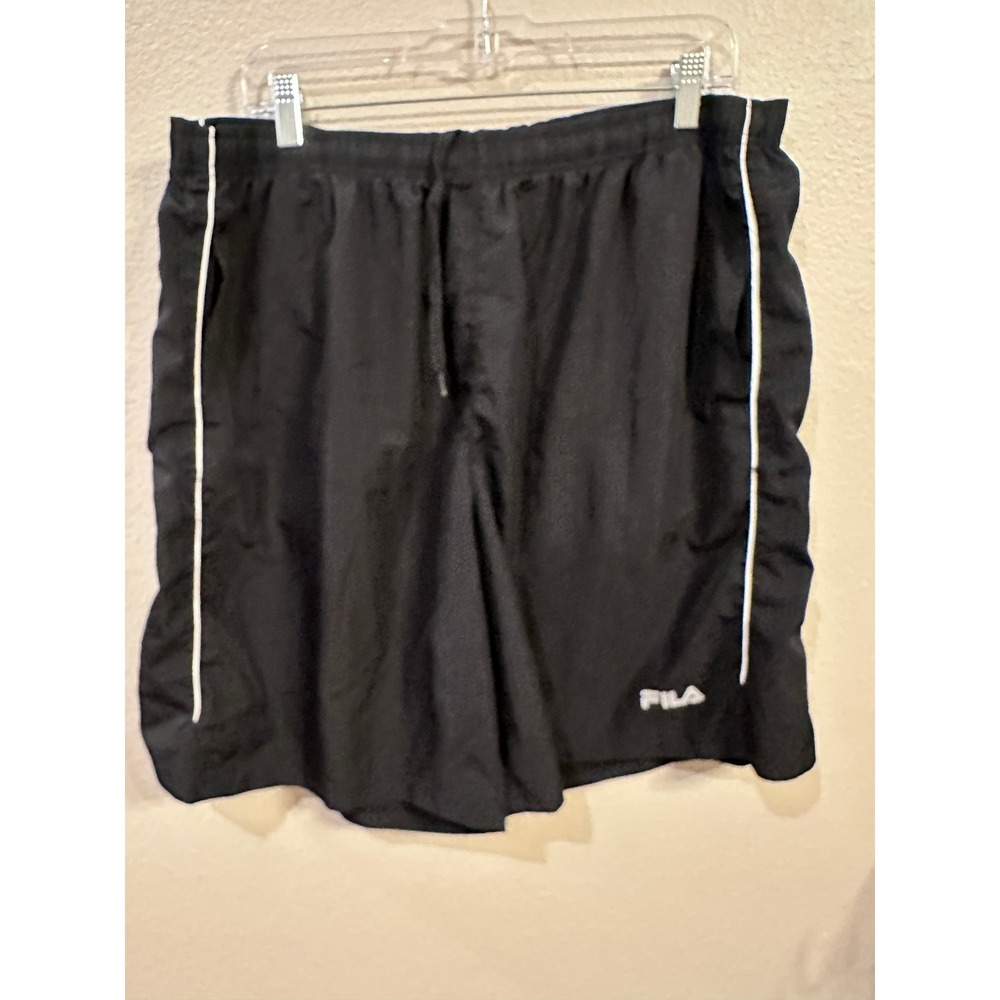 FILA‎ XXL Mens Athletic Shorts Black White Trim Elastic Waist Activewear